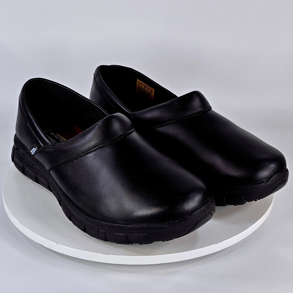 Skechers Work Relaxed Fit 76542 Black Leather Slip Resistant Shoes Womens 10
